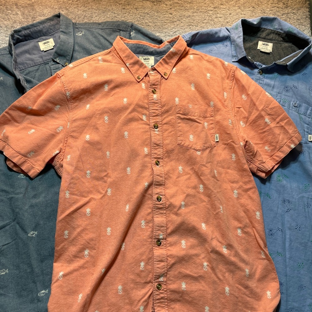 Vans Mens Classic Fit Pineapple Print Short Sleeve Button Down Shirt XL Pink